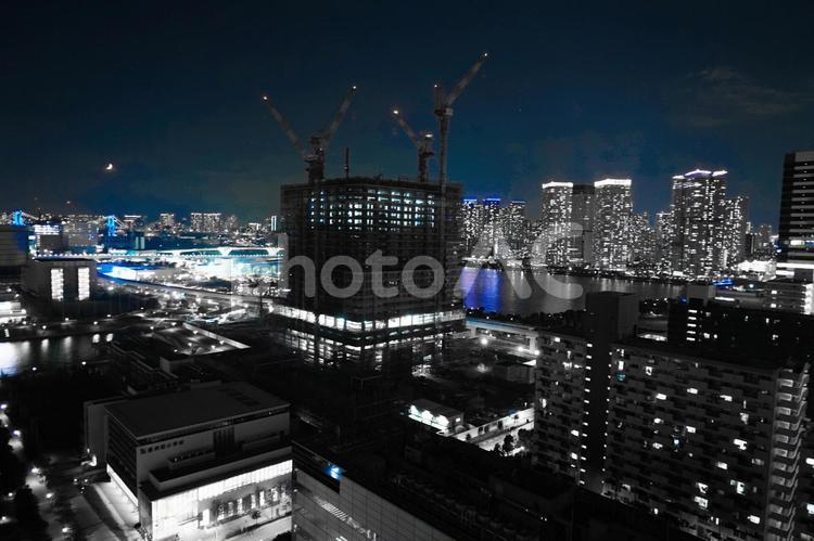 Condominium under construction and night view (Toyosu), under construction, under construction, toyosu, JPG