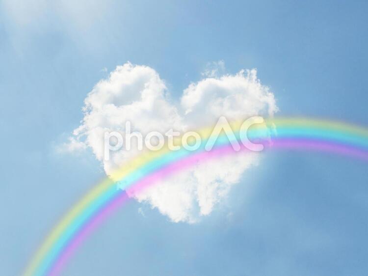 Heart-shaped clouds, blue sky and rainbow, sky, heart, rainbow, JPG