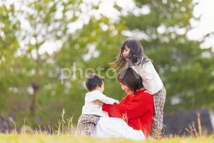 Three parents and children playing in nature, mother's day, girl, boy, JPG