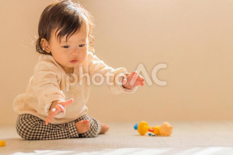 A baby who moves from sitting to a high-high position, baby, whole body, childcare, JPG